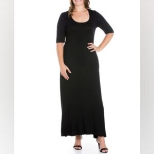 24seven Comfort Apparel Plus Size Elbow Length Sleeve Maxi Dress - Black 2X